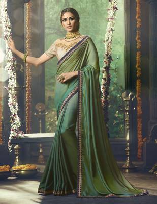 Green Embroidered Silk Blend Saree With Blouse 1