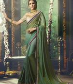 Green Embroidered Silk Blend Saree With Blouse