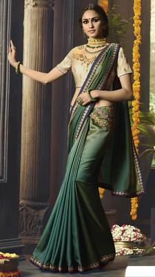 Green Embroidered Silk Blend Saree With Blouse 2