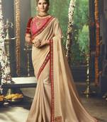 Chiku Embroidered Silk Blend Saree With Blouse