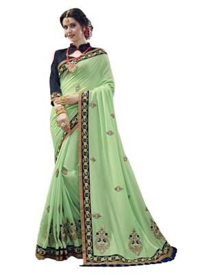 Green embroidered art silk saree with blouse 1