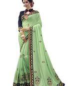 Green embroidered art silk saree with blouse