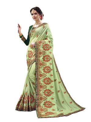 Light green embroidered art silk saree with blouse 1