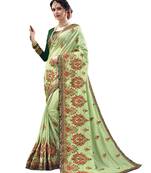 Light green embroidered art silk saree with blouse