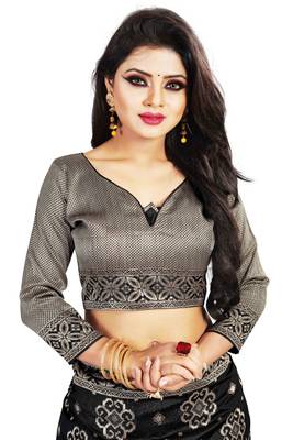 Black woven cotton silk saree with blouse 6