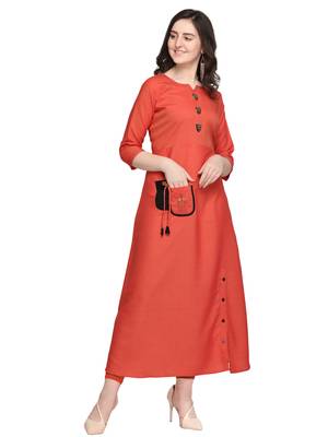 Peach hand woven rayon kurtas-and-kurtis 1