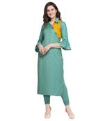 Turquoise hand woven rayon kurtas-and-kurtis