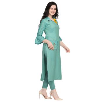 Turquoise hand woven rayon kurtas-and-kurtis 2
