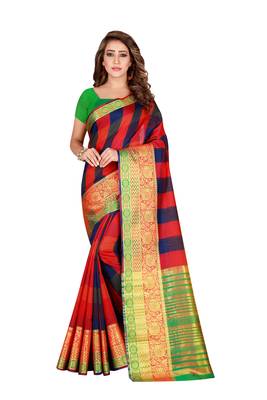 Multicolor woven cotton saree with blouse 1