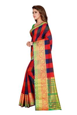 Multicolor woven cotton saree with blouse 2