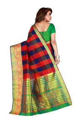 Multicolor woven cotton saree with blouse 3