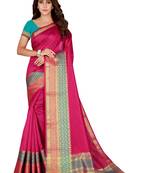 Pink woven silk blend saree with blouse