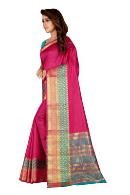 Pink woven silk blend saree with blouse 2