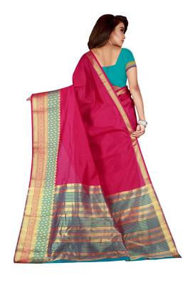 Pink woven silk blend saree with blouse 3