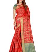Red woven banarasi silk saree with blouse