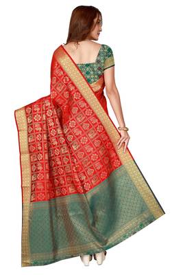 Red woven banarasi silk saree with blouse 3