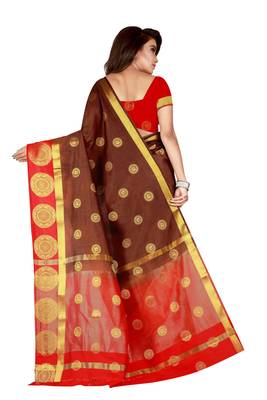 Brown woven silk blend saree with blouse 2