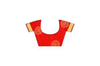 Brown woven silk blend saree with blouse 4