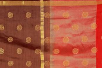 Brown woven silk blend saree with blouse 5