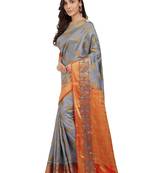 Grey woven faux kanjivaram silk saree with blouse