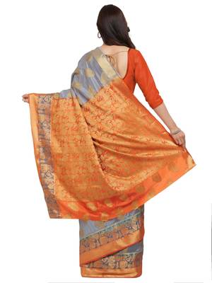 Grey woven faux kanjivaram silk saree with blouse 3