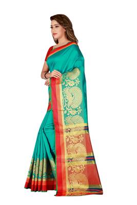 Green woven banarasi silk saree with blouse 2