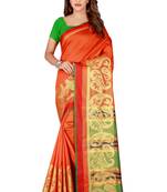 Orange woven banarasi silk saree with blouse