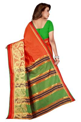 Orange woven banarasi silk saree with blouse 3