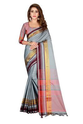 Grey woven banarasi silk saree with blouse 1