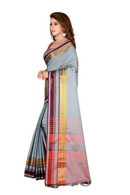 Grey woven banarasi silk saree with blouse 2