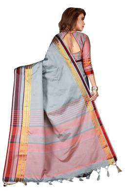 Grey woven banarasi silk saree with blouse 3