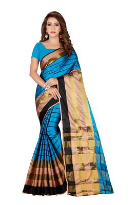 Sky blue woven banarasi silk saree with blouse 1