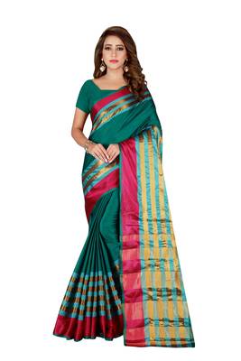 Green woven banarasi silk saree with blouse 1