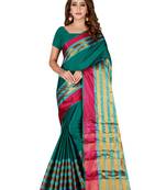 Green woven banarasi silk saree with blouse