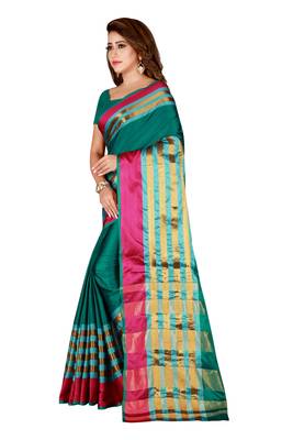 Green woven banarasi silk saree with blouse 2