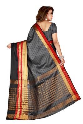 Grey woven cotton silk saree with blouse 3