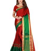 Red woven silk blend saree with blouse