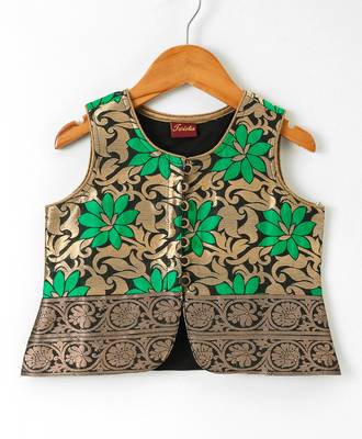 Green printed polyester top with dhoti for girls 2