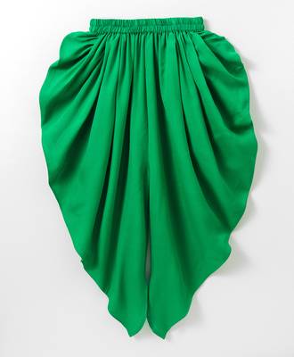 Green printed polyester top with dhoti for girls 3