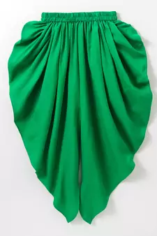 Green printed polyester top with dhoti for girls