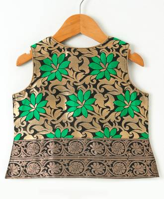 Green printed polyester top with dhoti for girls 4