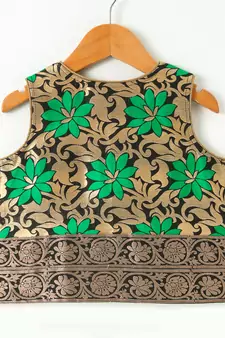 Green printed polyester top with dhoti for girls
