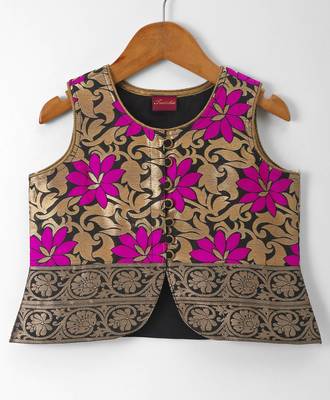 Pink printed polyester top with dhoti for girls 2
