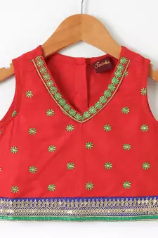 Red printed polyester kids-tops
