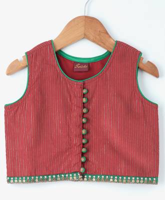 Green printed polyester top with dhoti for girls 2