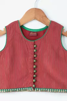 Green printed polyester top with dhoti for girls