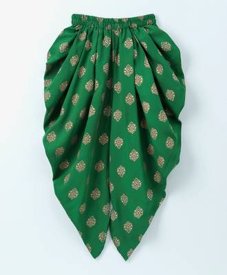 Green printed polyester top with dhoti for girls 3
