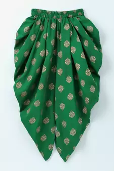 Green printed polyester top with dhoti for girls
