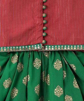 Green printed polyester top with dhoti for girls 4