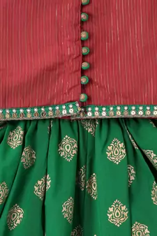 Green printed polyester top with dhoti for girls